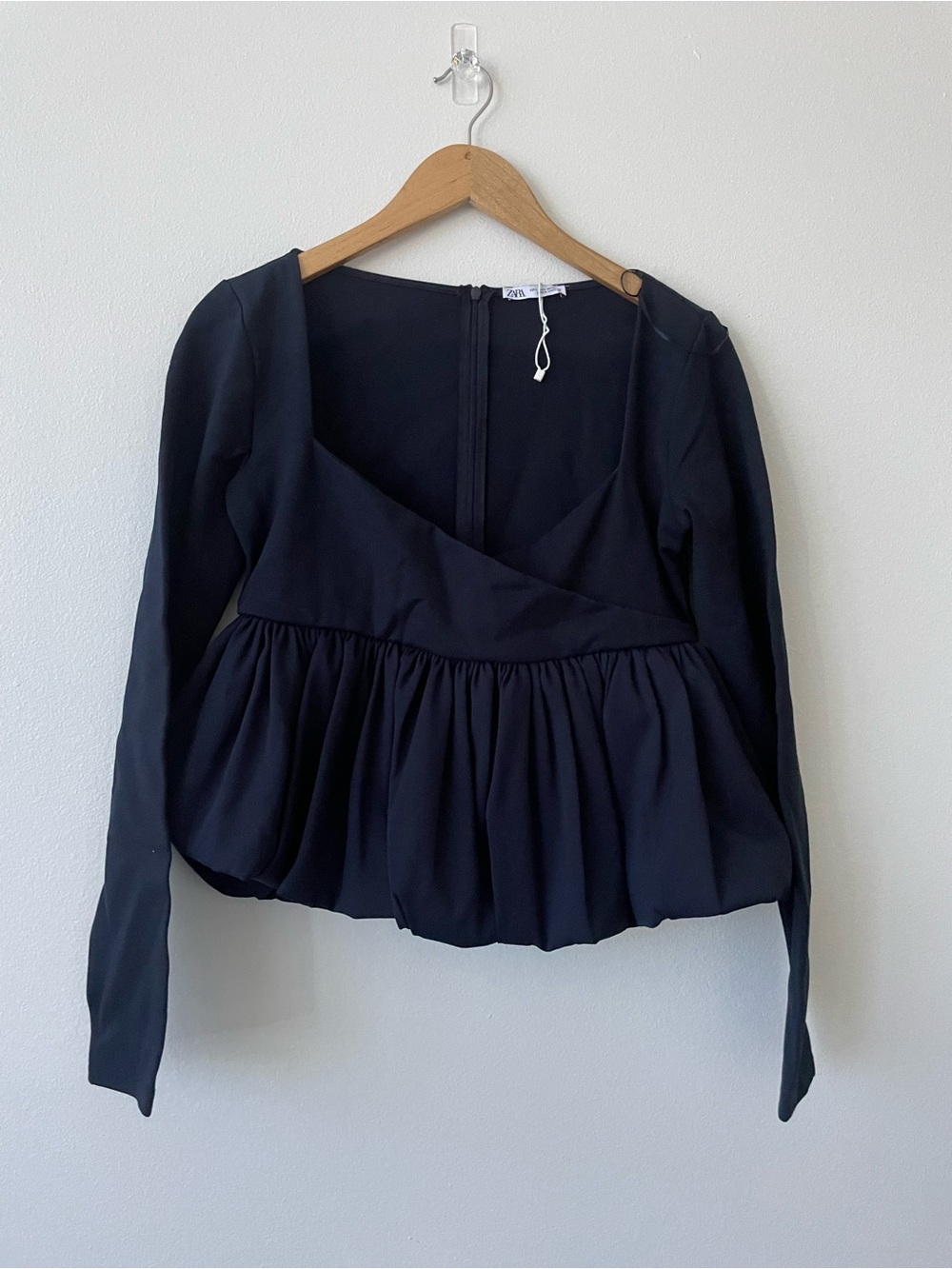 Zara navy long sleeve peplum top - Picture 6 of 10